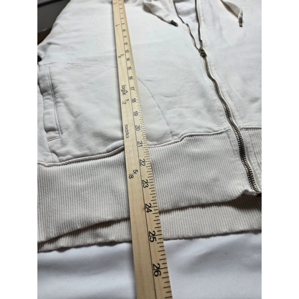 American Eagle Full Zip Hoodie Cream Oversized Fleece Sweatshirt XS/S - Picture 7 of 9